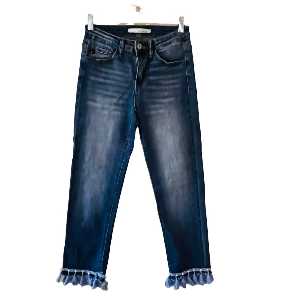 Kancan Tassel Hem Mid Rise Slim Straight Leg Jeans Size 26 - Picture 1 of 8